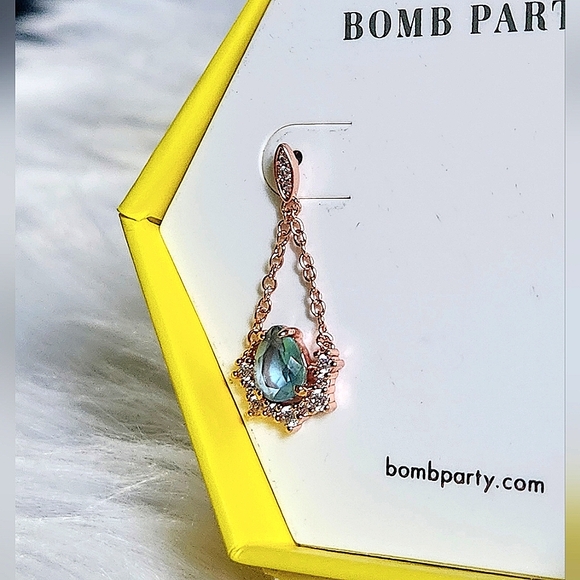 NWT Bomb Party 3452 'Drops of Sparkle' Spinel Rose Gold Plated Dangle Earrings - Picture 5 of 6